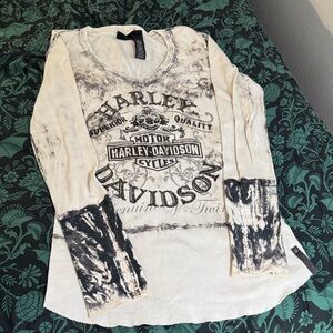 Harley-Davidson Black and Cream Thermal Long Sleeve Tee